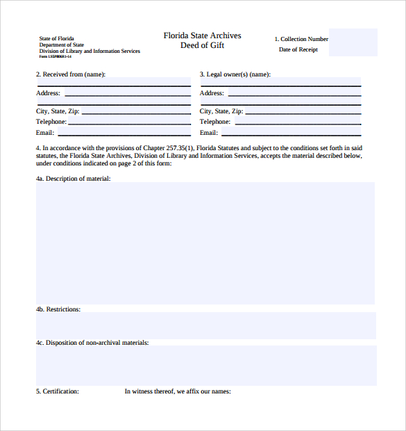 general deed of gift form sample