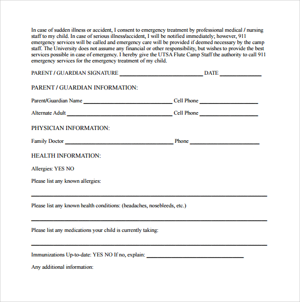 Blank Medical Consent Form Printable 0641