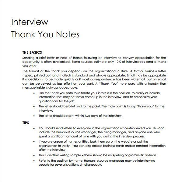 professional thank you note for interview