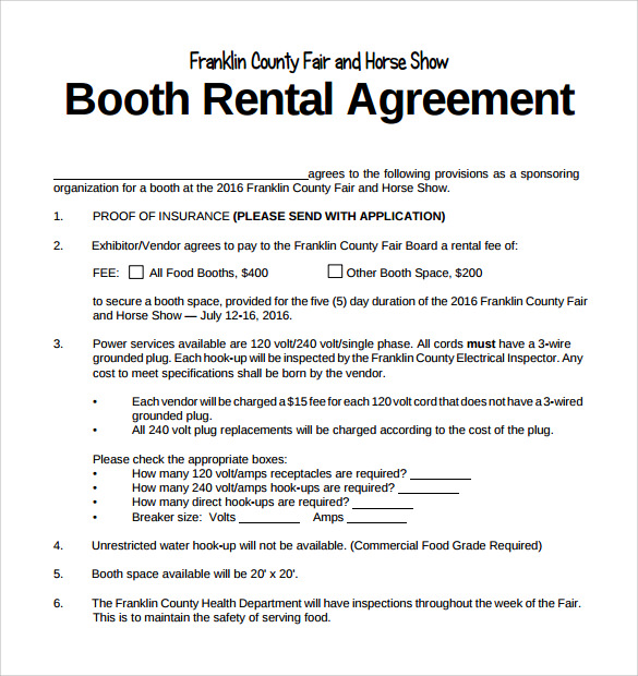 FREE 14 Sample Booth Rental Agreement Templates In PDF MS Word 