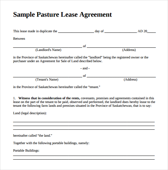 Free Printable Pasture Lease Agreement