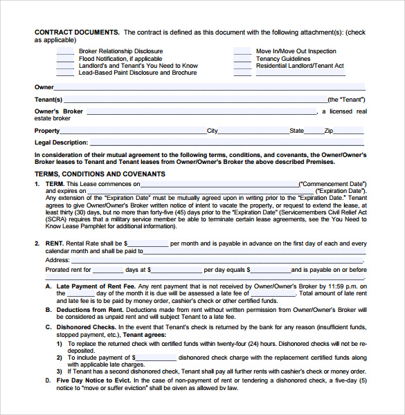 free 8 sample blank lease agreement templates in pdf ms word