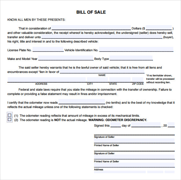 used car bill of sale pdf