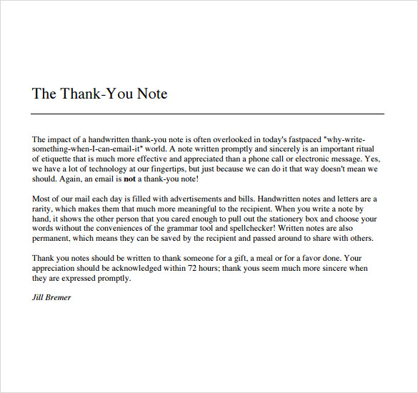 FREE 6+ Sample Thank You Note to Boss in PDF MS Word