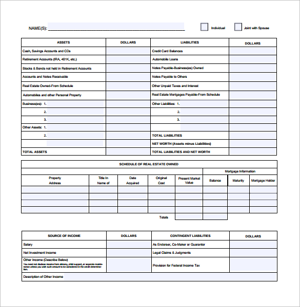 FREE 14 Personal Financial Statement Forms In PDF