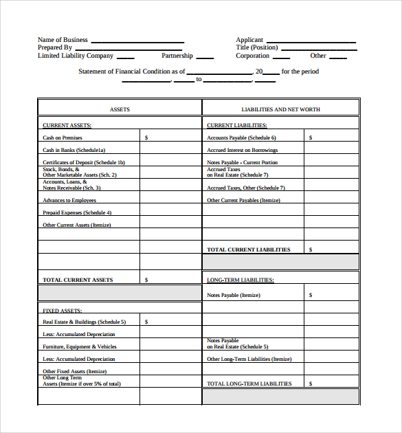 personal business financial statement pdf