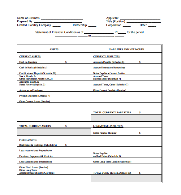 Printable Personal Financial Statement Worksheet Pdf