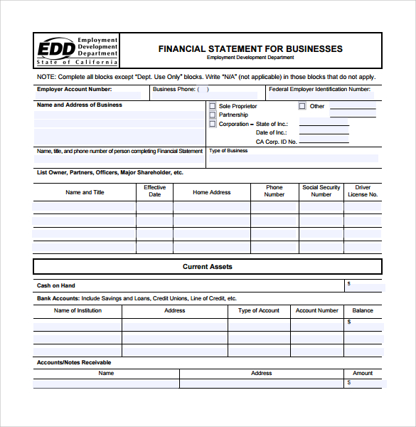 free business financial statement template