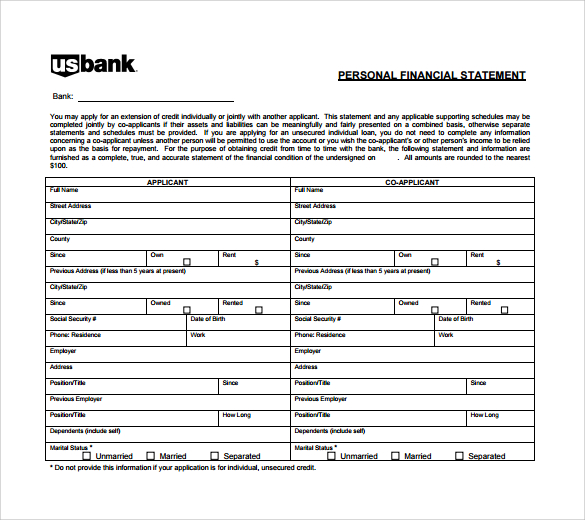 Personal financial statement format