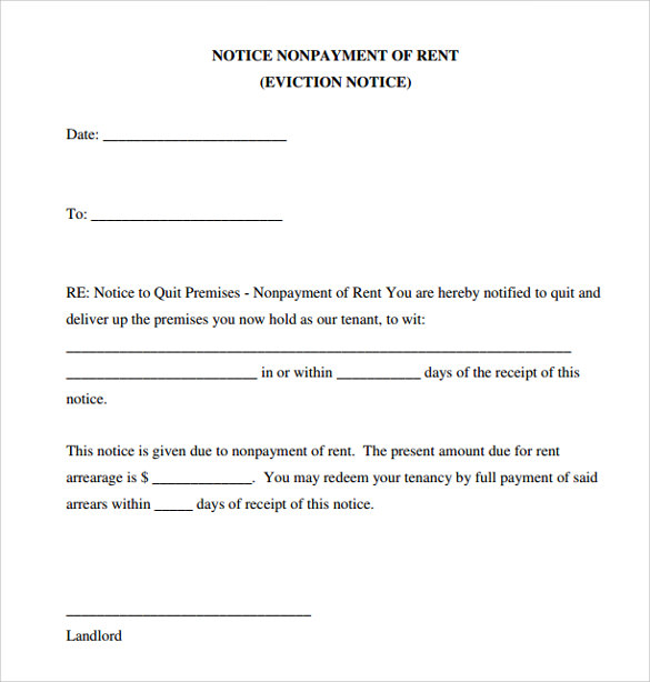 non payment of rent eviction notice