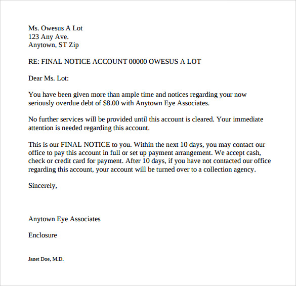 FREE 6 Final Notice Letter Templates in PDF MS Word