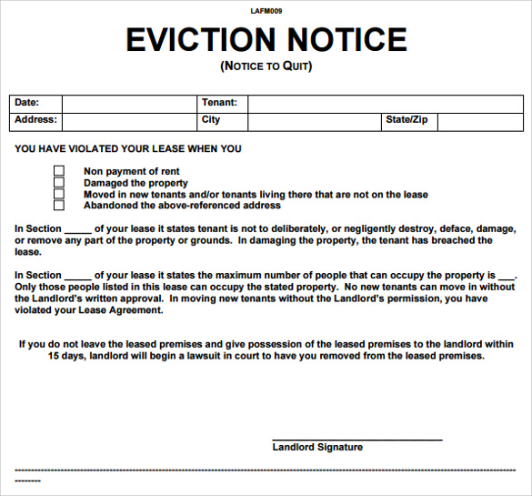 Landlord Eviction Notice Template