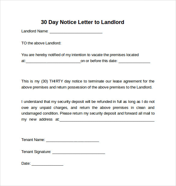 Printable 30 Day Notice To Landlord Template Free Printable Templates
