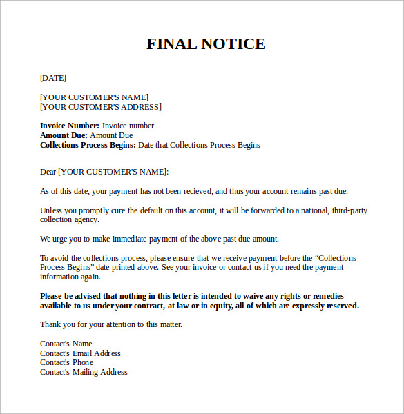 unpaid invoice final notice letter