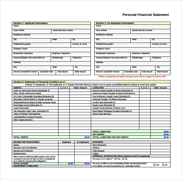 Form personal financial statement