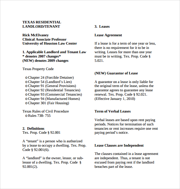 texas residential lease agreement to print