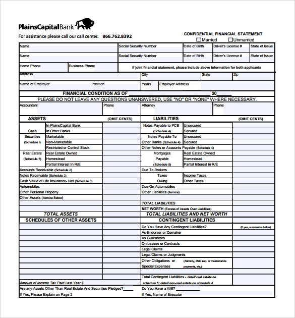 confidential personal financial statement form