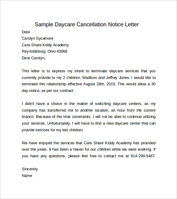 8 Sample 30 Day Notice Letters Sample Templates