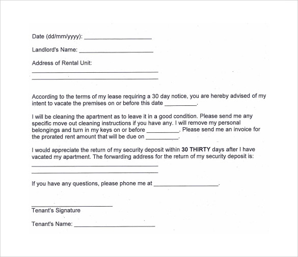 notice letter to landlord