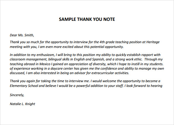 FREE 5+ Sample Thank You Notes for Teachers in PDF | MS Word