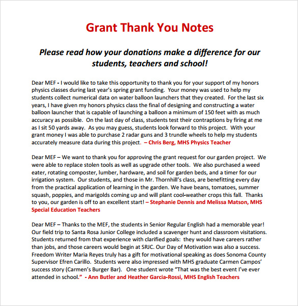 thank you notes for teachers sample