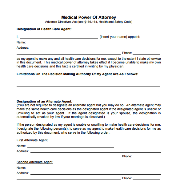 15 Sample Medical Power of Attorney Form Templates to ...