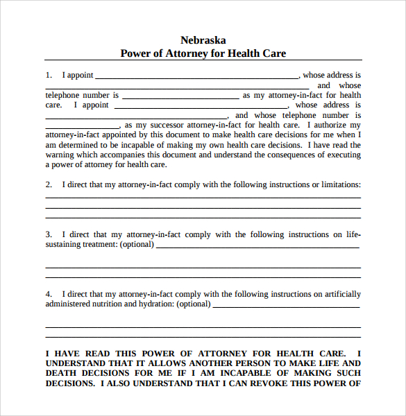 medical power of attorney form for health care