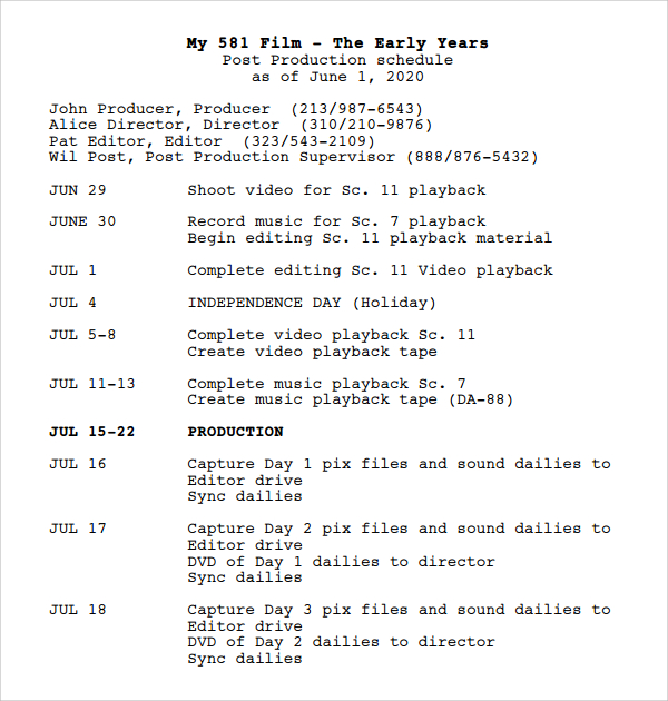 FREE 12+ Production Schedule Templates in PDF MS Word