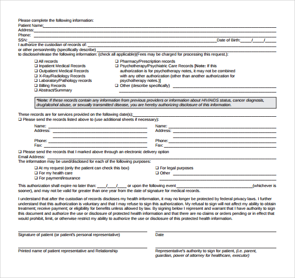 medical records release form pdf 