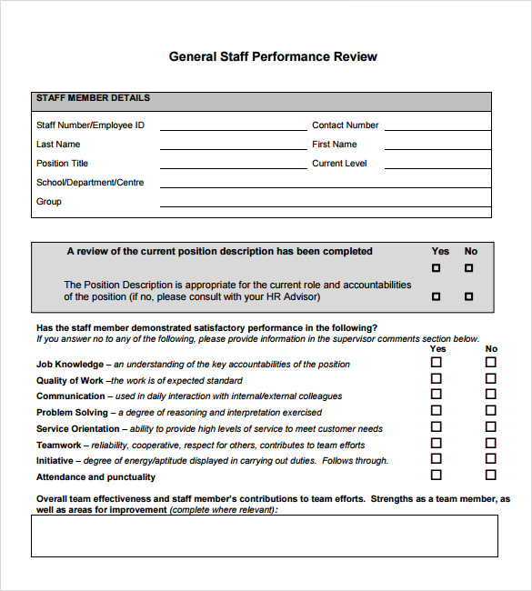 staff performance review sample