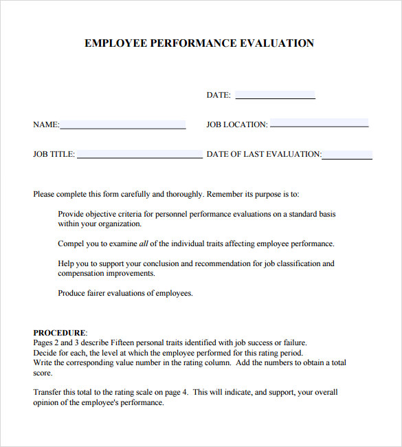 performance evaluation template