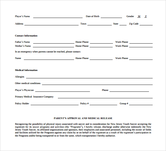 youth soccer medical release form