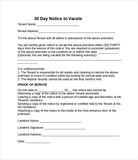30 day notice letter tovacate to print