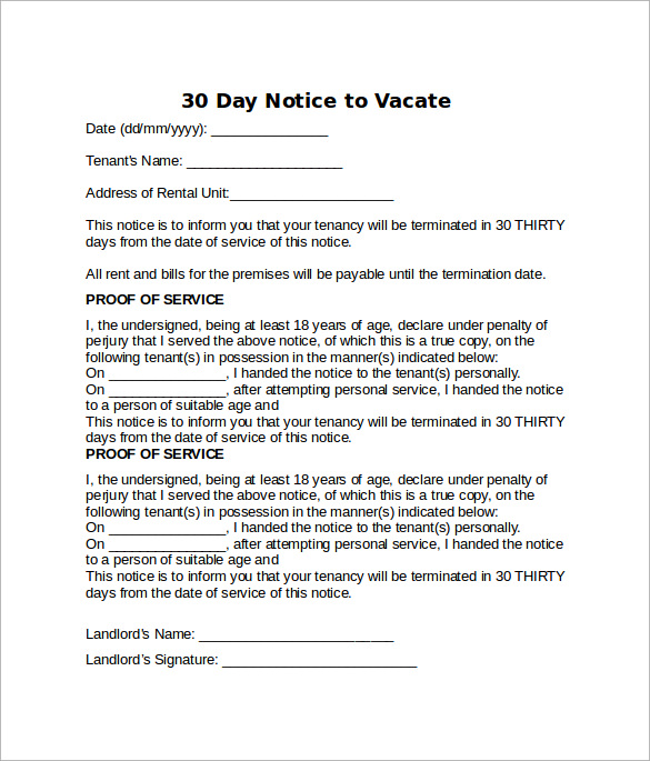 printable 30 day notice to vacate