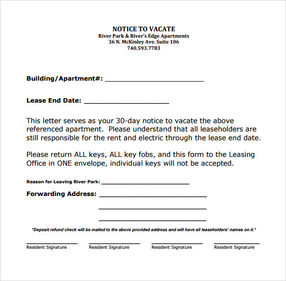 Printable Tenant 60 Day Notice To Vacate Template