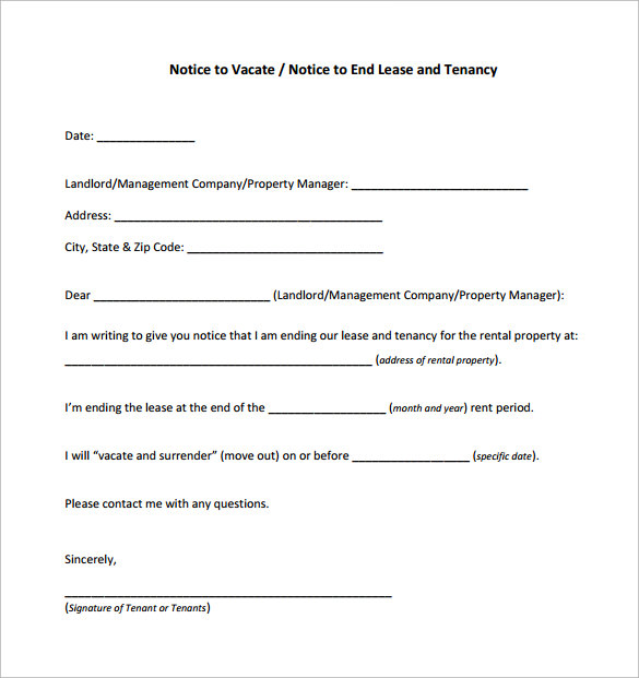 10 Sample Notice To Vacate Letters Pdf Word