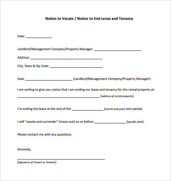 10 Sample Notice To Vacate Letters Pdf Word Sample Templates 