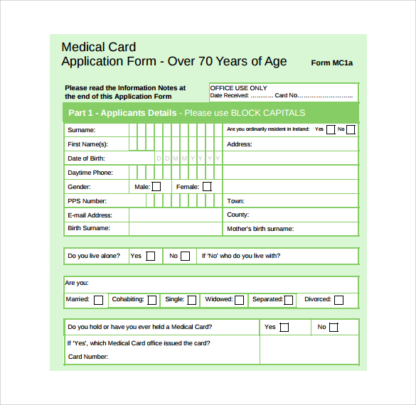 medical card application form