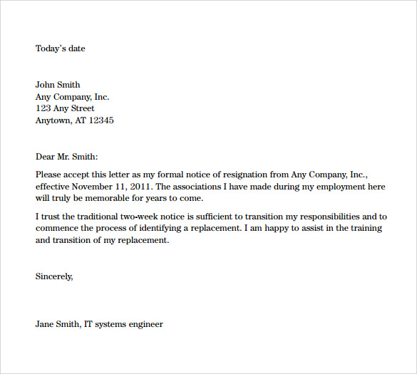 Resignation Letter Example Engineer Sample Resignation Letter