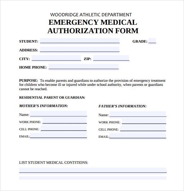 athletic medical authorization form