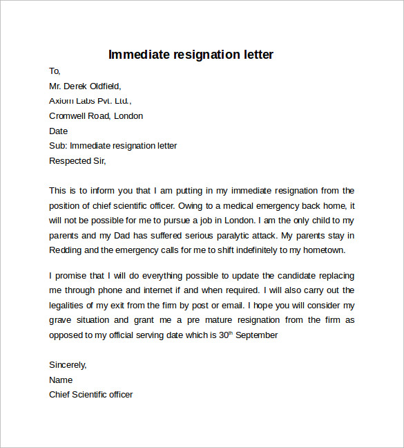 FREE 6+ Sample Resignation Letter Short Notice Templates in MS Word | PDF