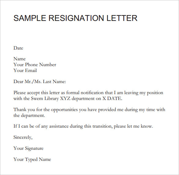 downloadable resignation letter short notice