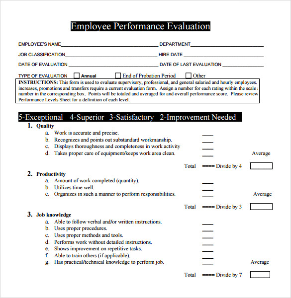 employee evaluation form