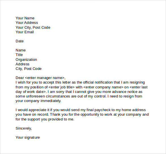 Sample Resignation Letter Without Notice Ideas 2022