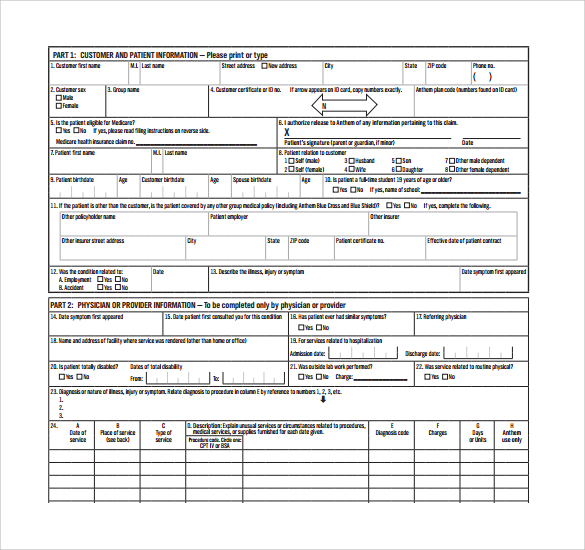 medical claim form sample download