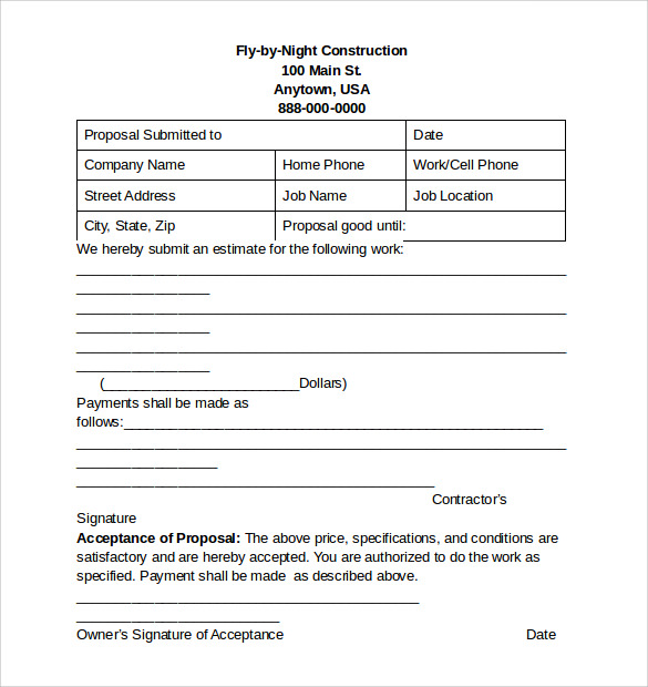 FREE 19+ Sample Construction Proposal Templates in PDF MS Word