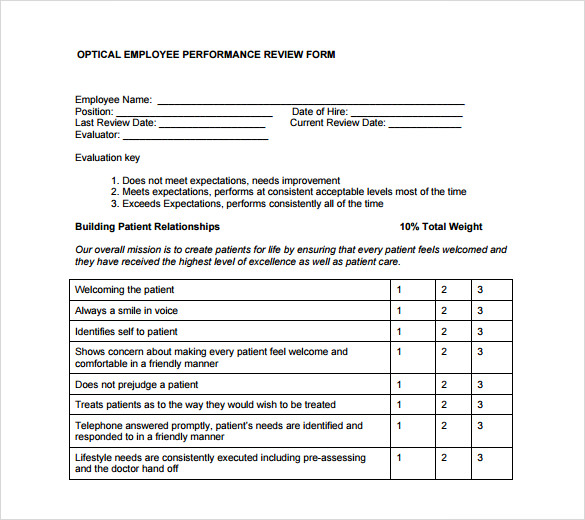 employee review form template