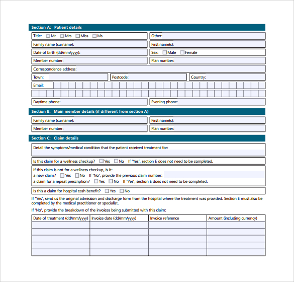 interactive medical claim form simple