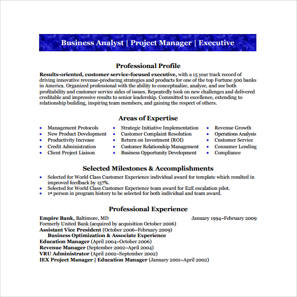 sample pdf business analyst resume