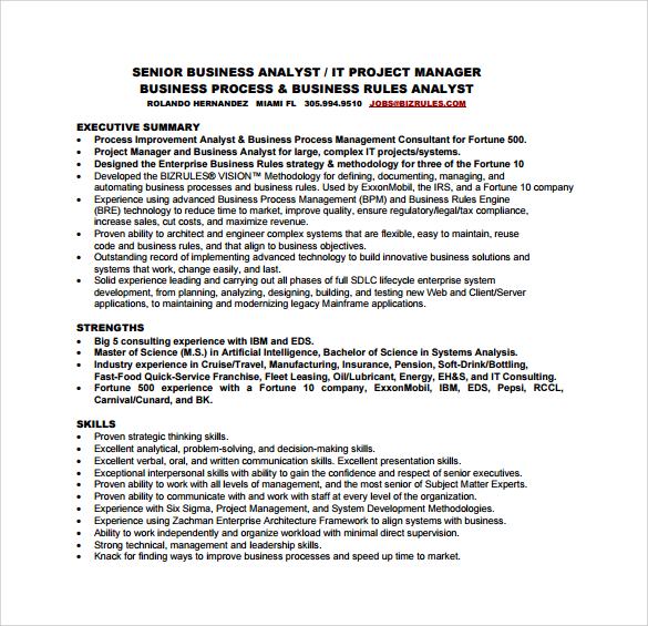 example of business analyst resume